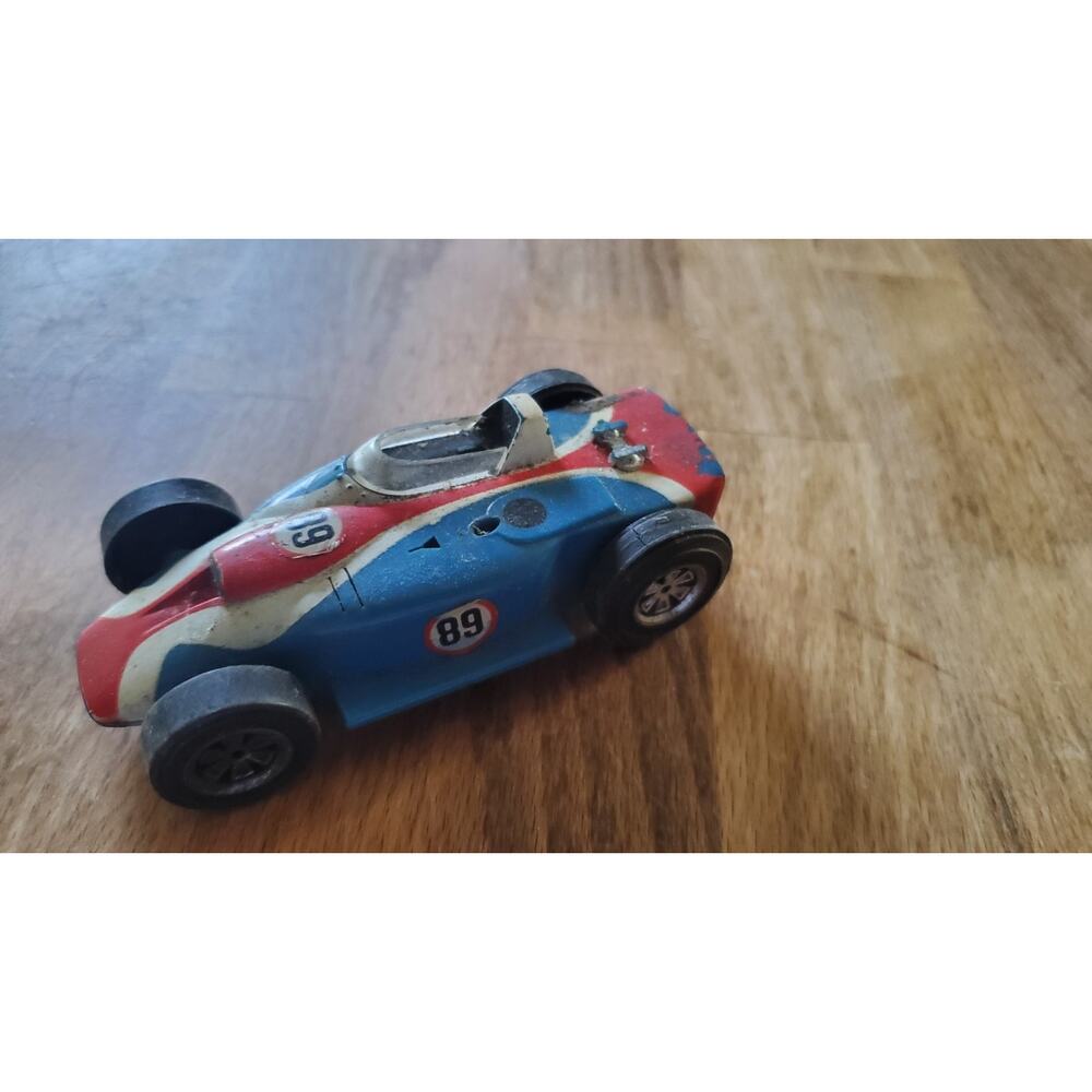 Vintage IDEAL 1970 Red Blue #89 Race Car Hong Kong Wind-Up Assy No-5A-0428